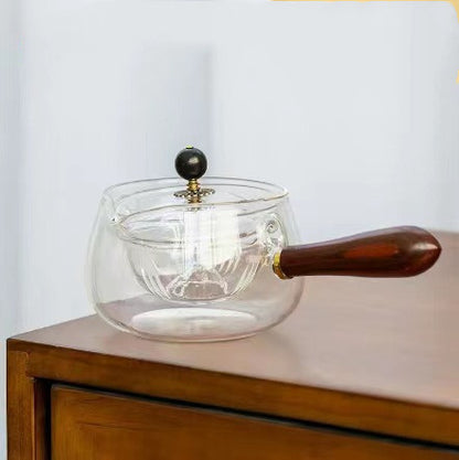 Rotary Glass Teapot with Infuser & Wooden Handle