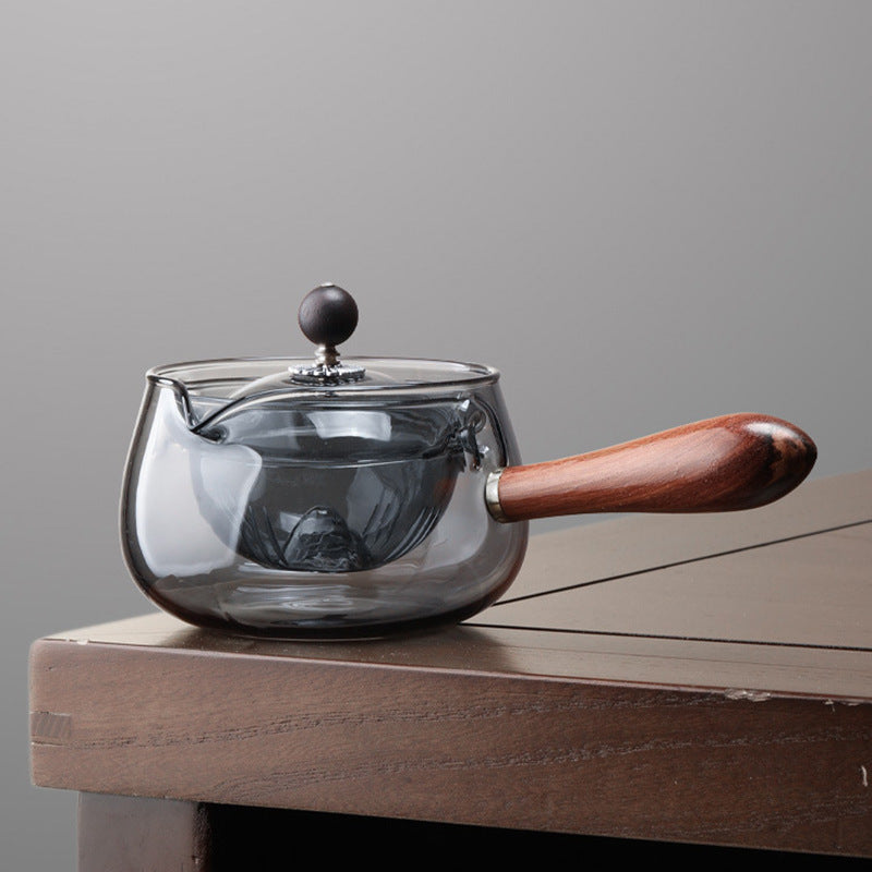 Rotary Glass Teapot with Infuser & Wooden Handle