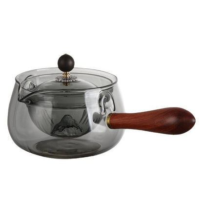 Rotary Glass Teapot with Infuser & Wooden Handle