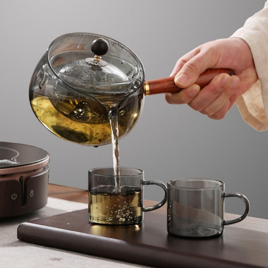 Rotary Glass Teapot with Infuser & Wooden Handle